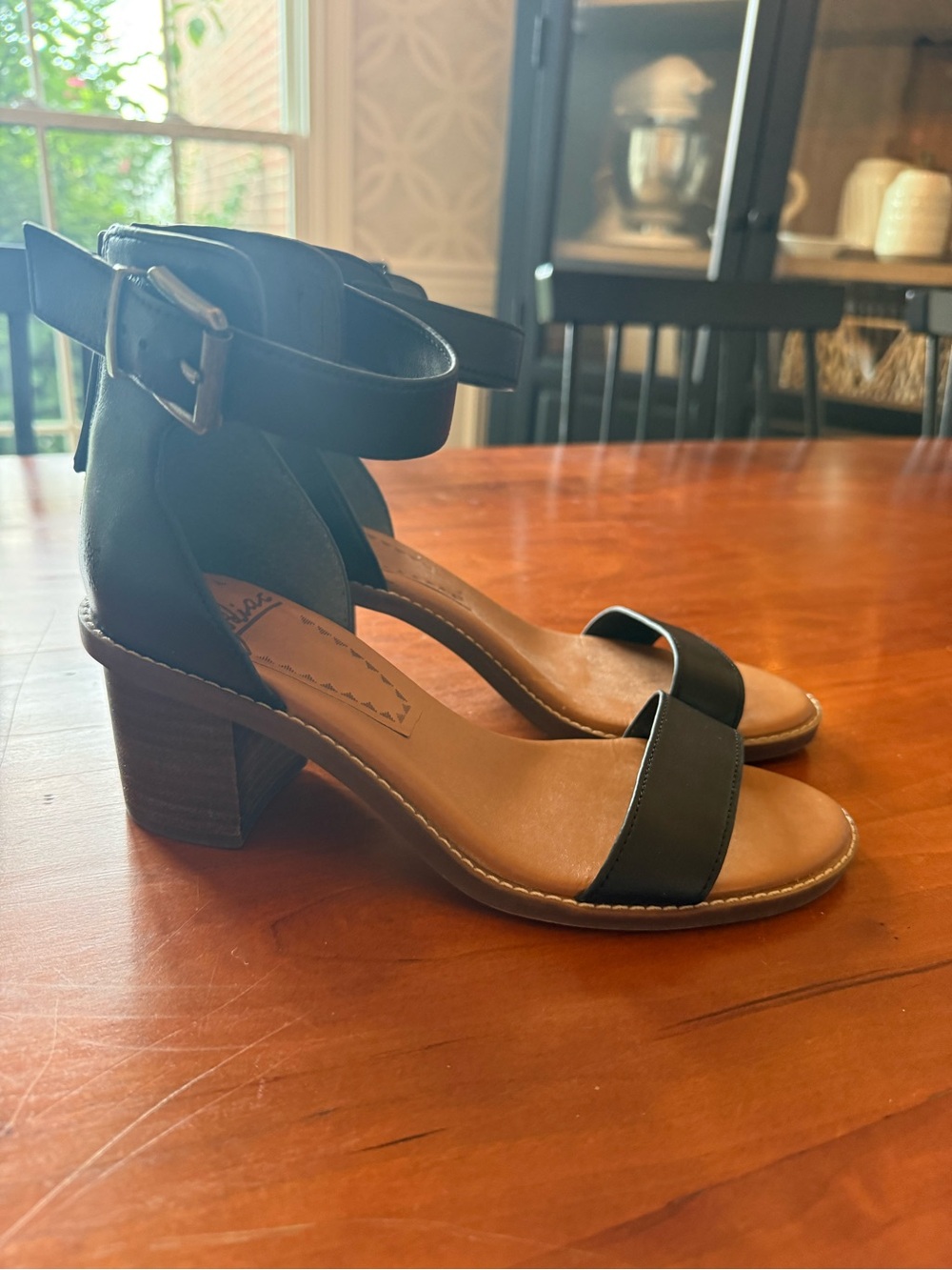 Zodiac Black Ankle-Strap Block Heel Sandals